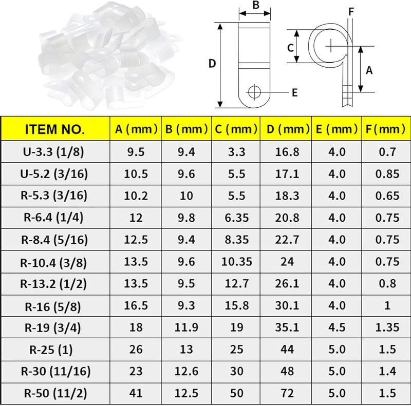 Teansic 200 Pcs White Nylon R-Type Cable Clamp 3/8 Inch Cable Organizer Assortment Kit for Wire Management - Image 2